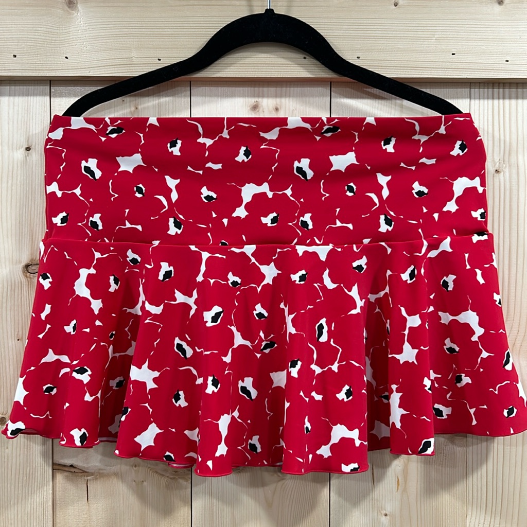 Victoria's Secret Y2k Red & White Poppy Floral Ruffle Swim Skirt - Size L